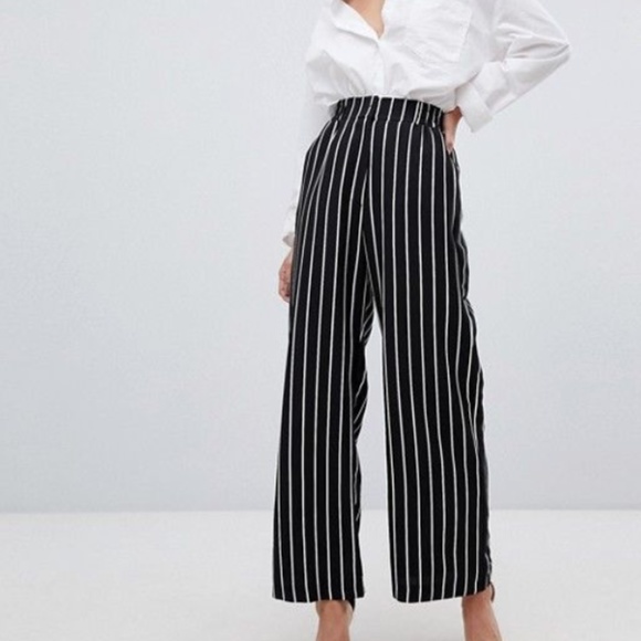 River Island Black Stripe Wide Leg Trousers - Picture 1 of 2